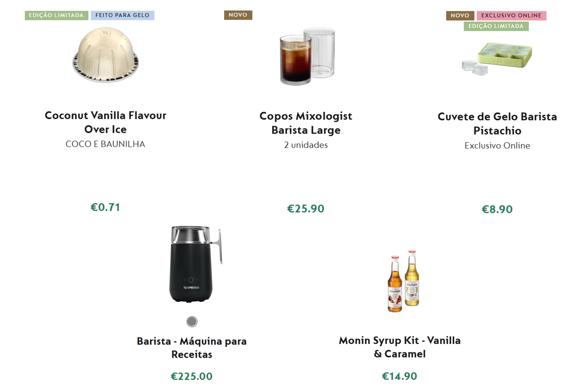 Produtos barista nespresso