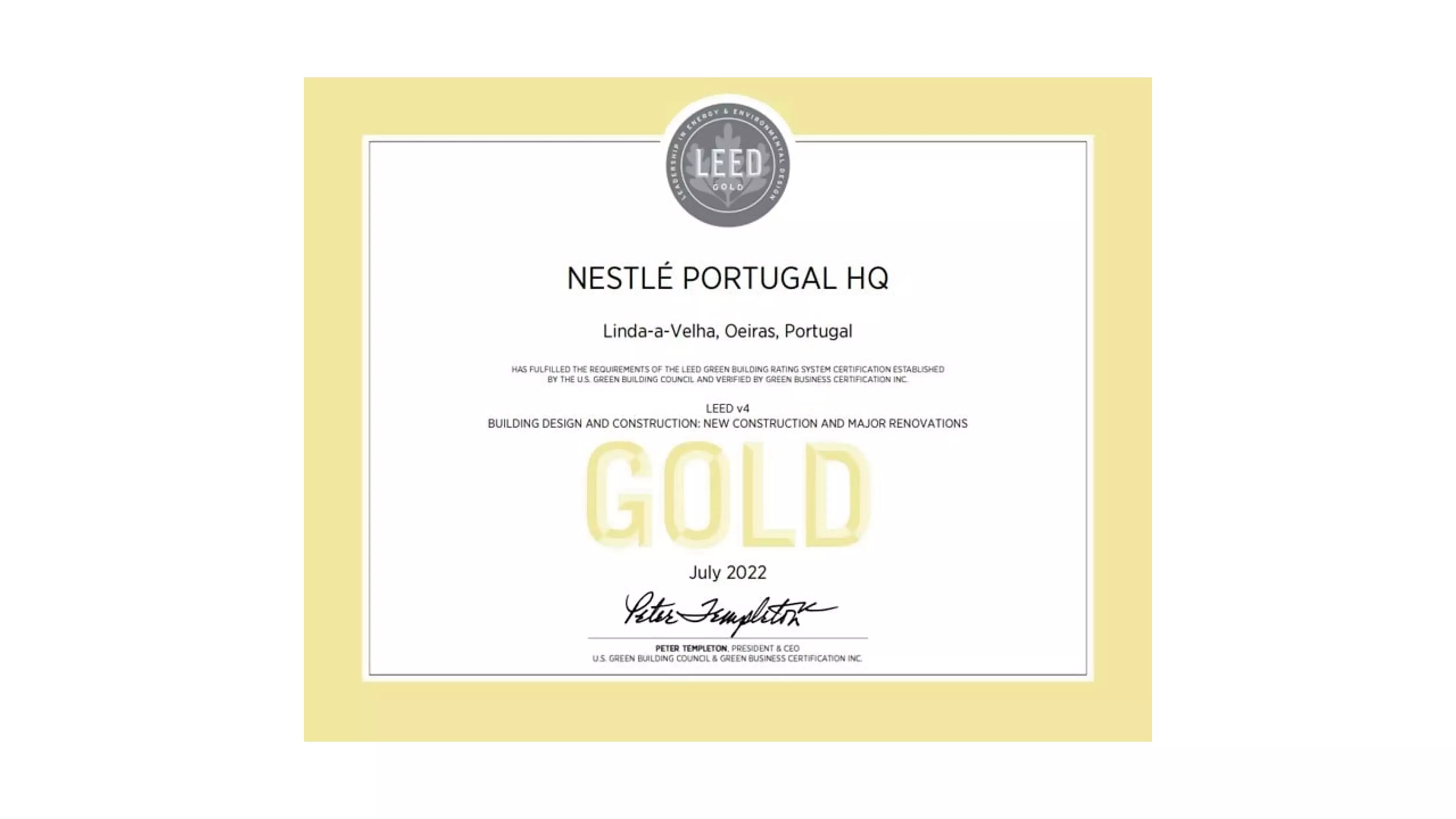 Certificação LEED (Leadership in Energy and Environmental Design) gold V4