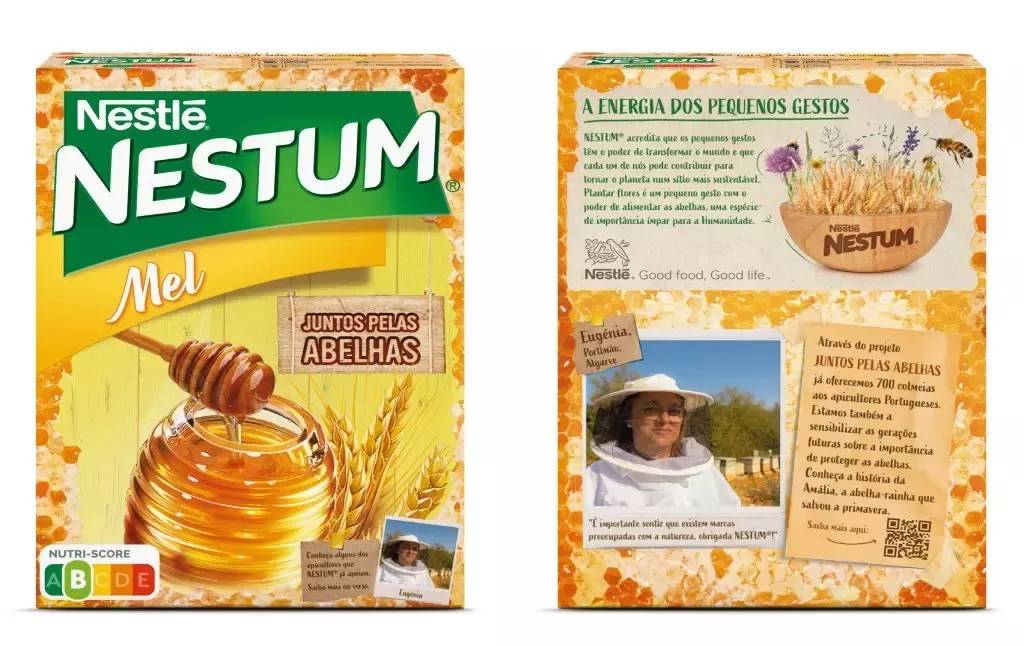 Embalagem de NESTUM Mel com apicultora da campanha "Juntos pelas Abelhas"
