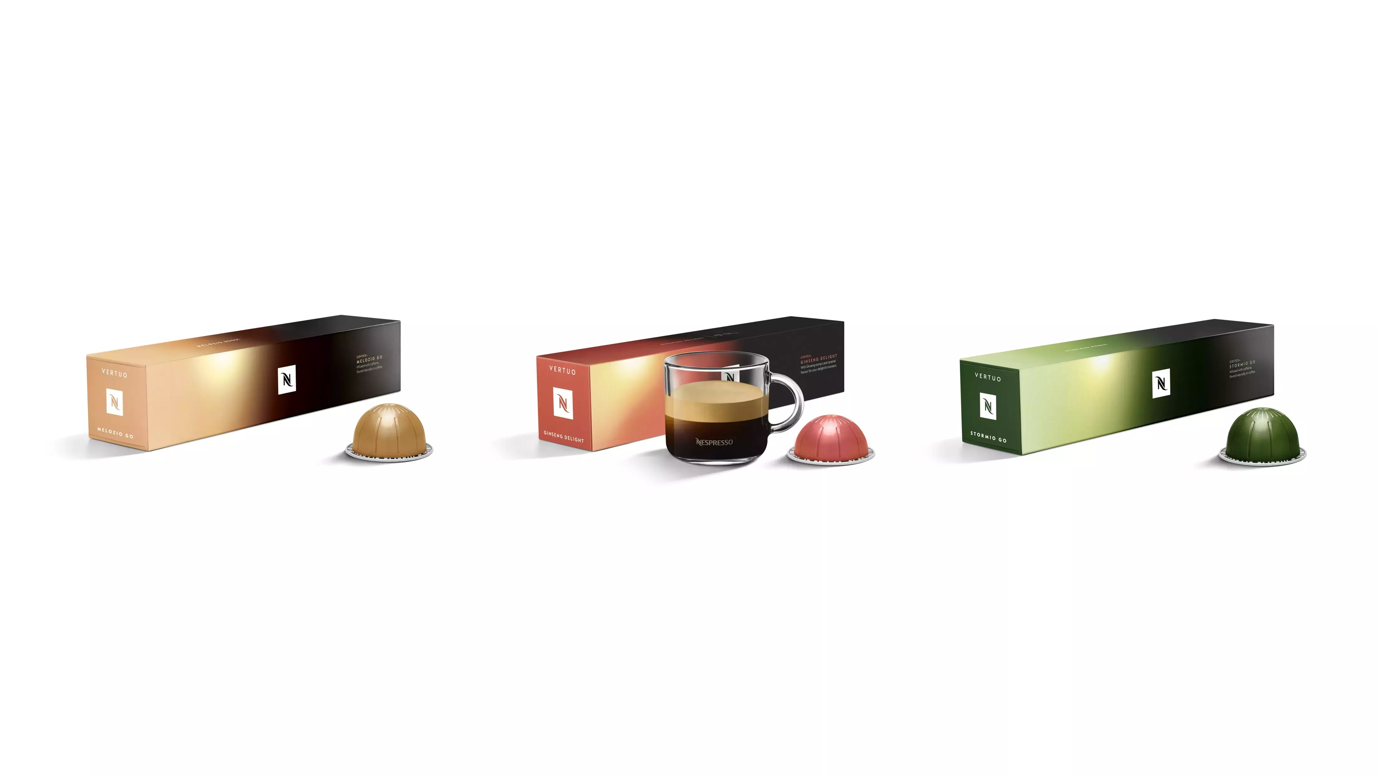 Cápsulas NESPRESSO Melozio Go,  Ginseng Delight e Stormio Go