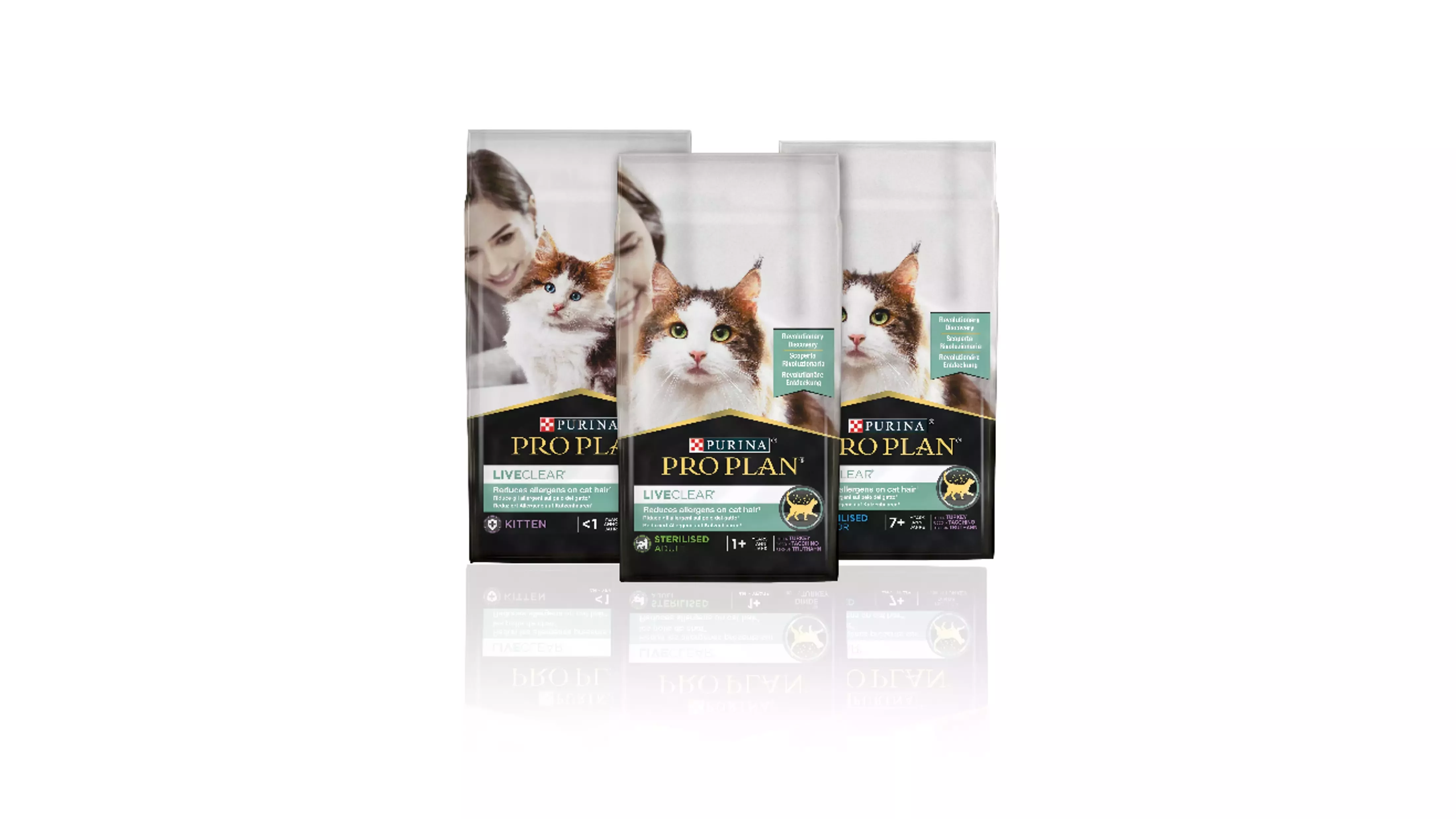 Três embalagens de PURINA PRO PLAN LiveClear