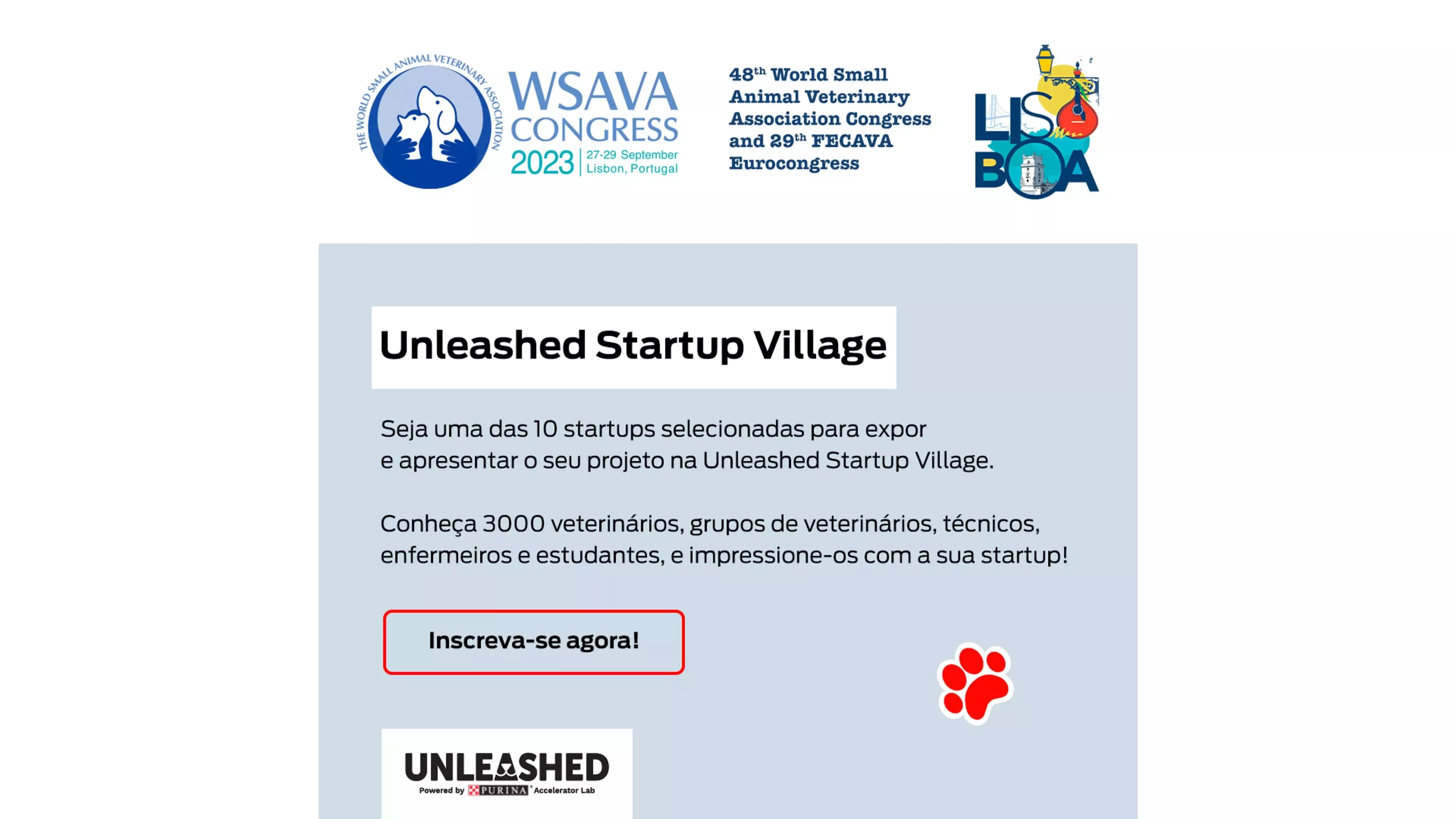 Unleashed Startup Village no Congresso Mundial da Associação Mundial de Veterinários de Pequenos Animais